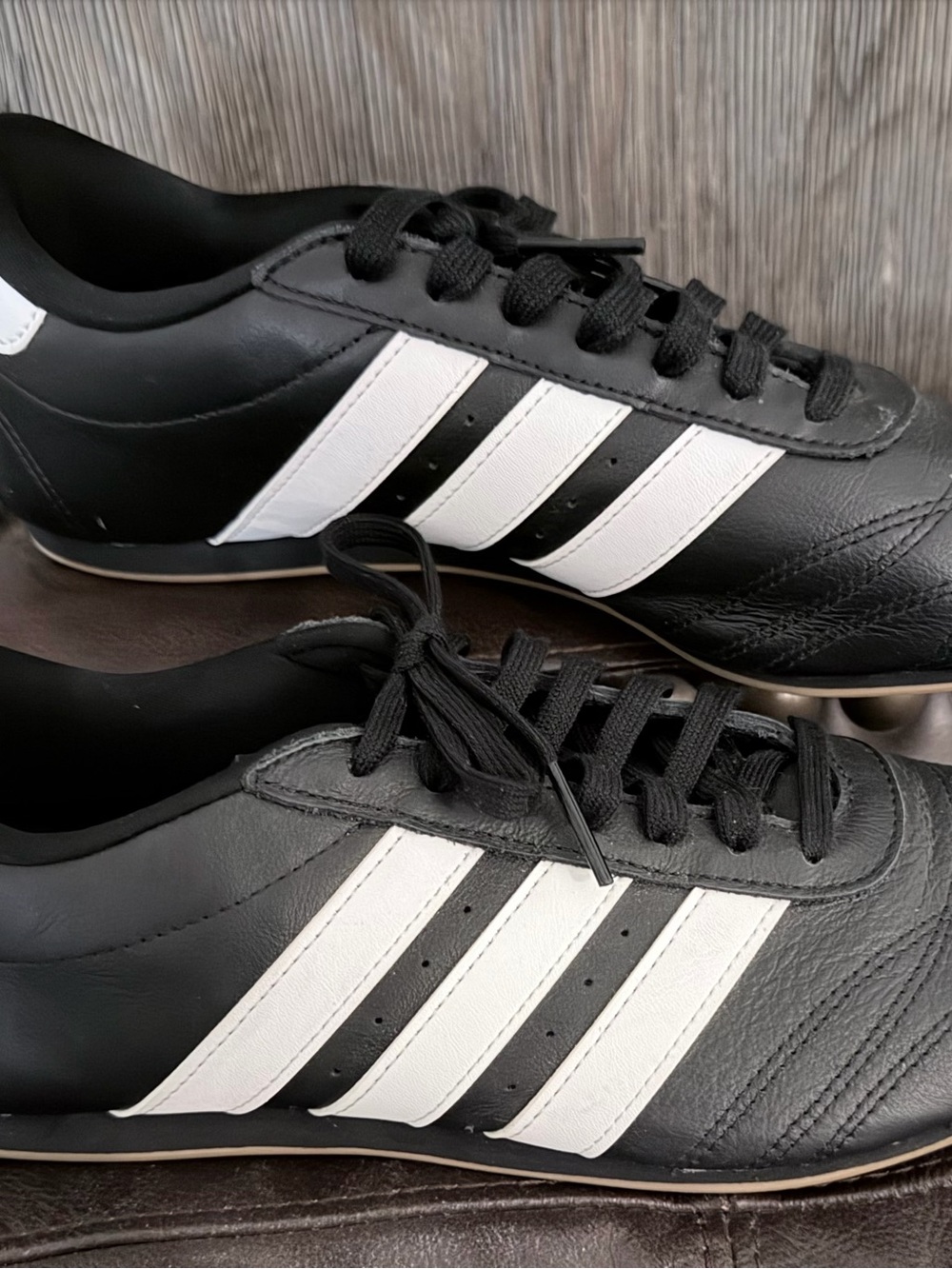 adidas Black Leather Athletic Sneakers with White Three-Stripes